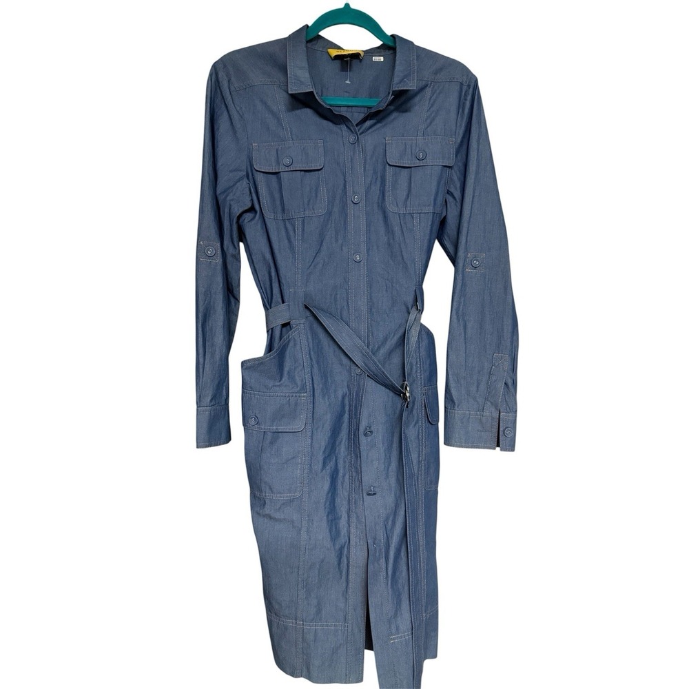 St John Light Denim Button Down Dress With Belt Size 12